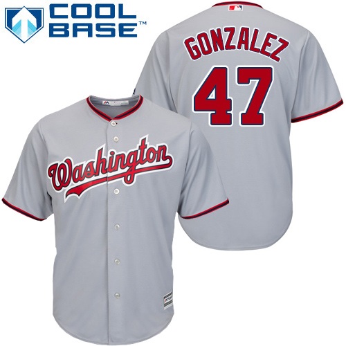 Nationals #47 Gio Gonzalez Grey Cool Base Stitched Youth MLB Jersey - Click Image to Close